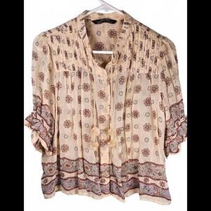 Zara Bohemian Floral See Through Blouse Size Small